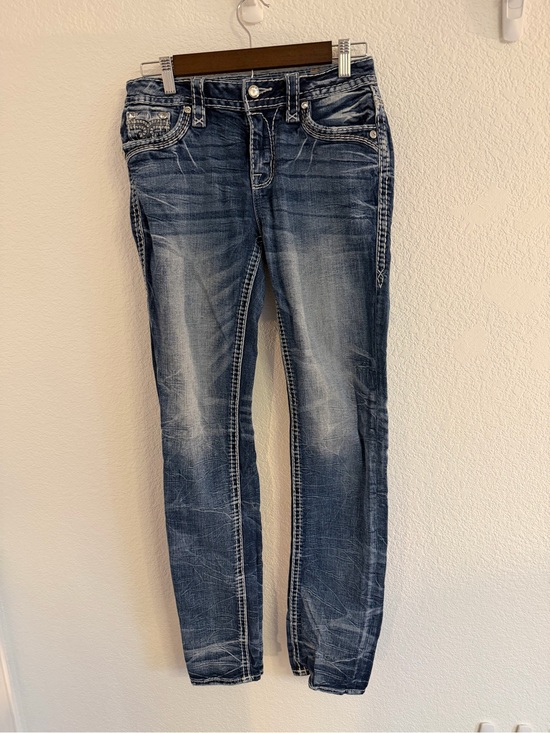 Rock Revival Denim - Rock Revival Lisely Women's Distressed Dark Blue Straight Jeans